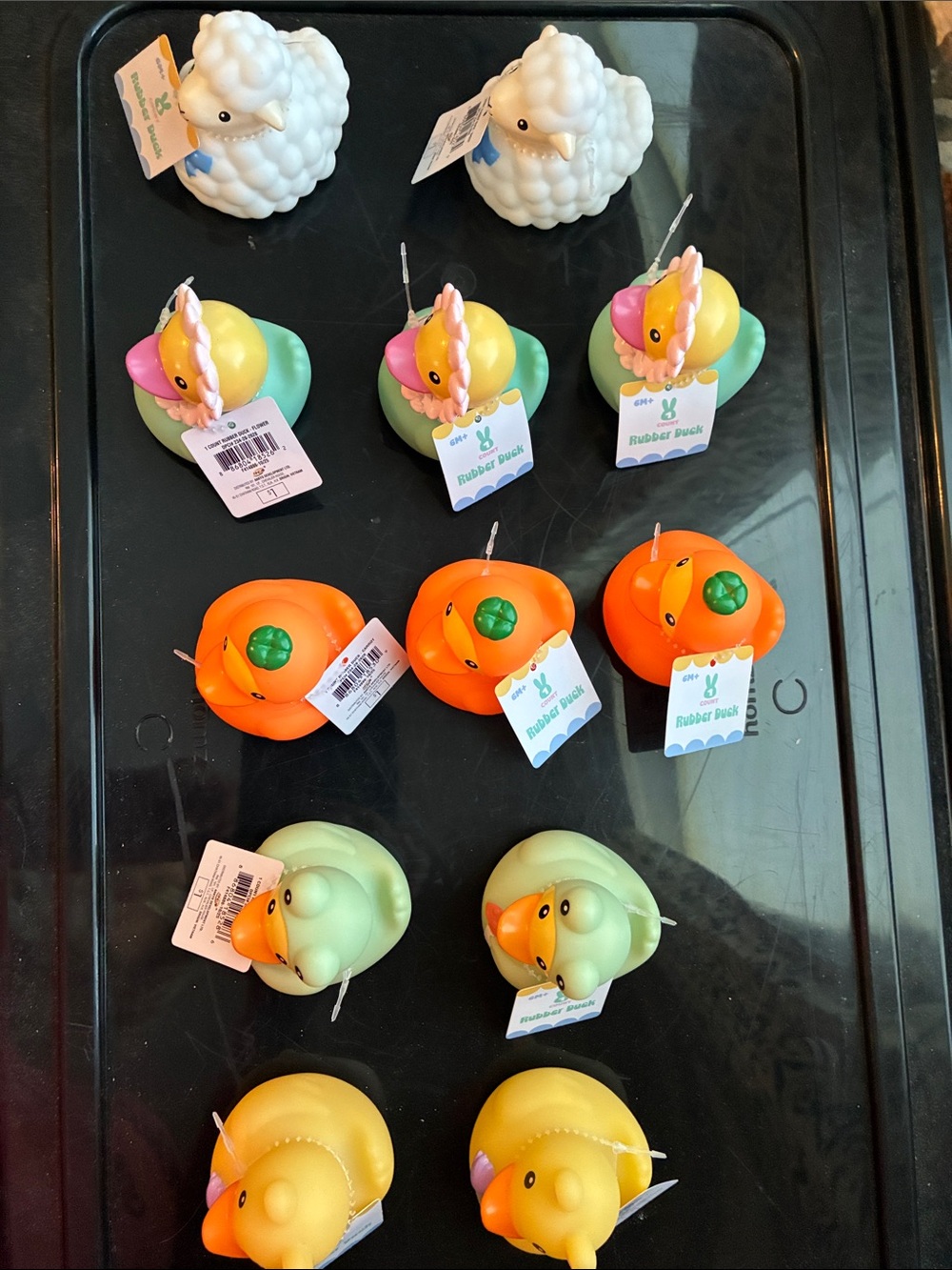 Target Stores White Sheep, Flower, Orange Carrot & Mint Frog Rubber Bath Toys
